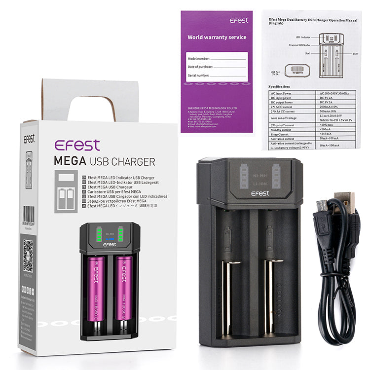 EFEST MEGA Ladegerät – 2-Schacht USB Charger für Li-Ion & NiMH Akkus – kompakt & leistungsfähig
