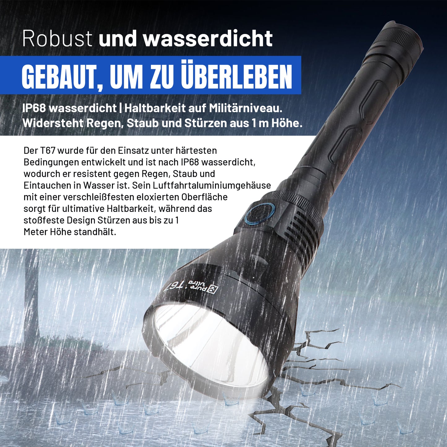T67 LED Taschenlampe - Ultrahelle 6700 Lumen, 1400m Reichweite, USB-C Schnellladung, IP68 Wasserdicht, Robustes Design, Perfekt für Outdoor-Abenteuer