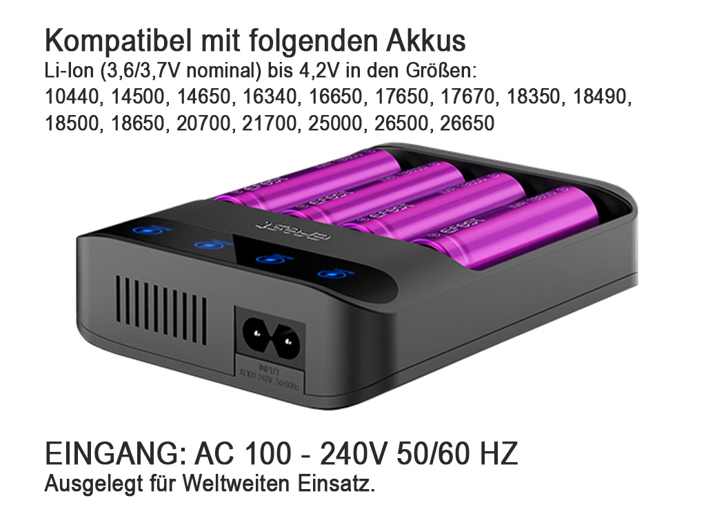 EFEST LUSH Q4 Li-Ion Ladegerät – 4-Schacht Ladegerät mit Auto-Erkennung & Sicherheitsfunktionen