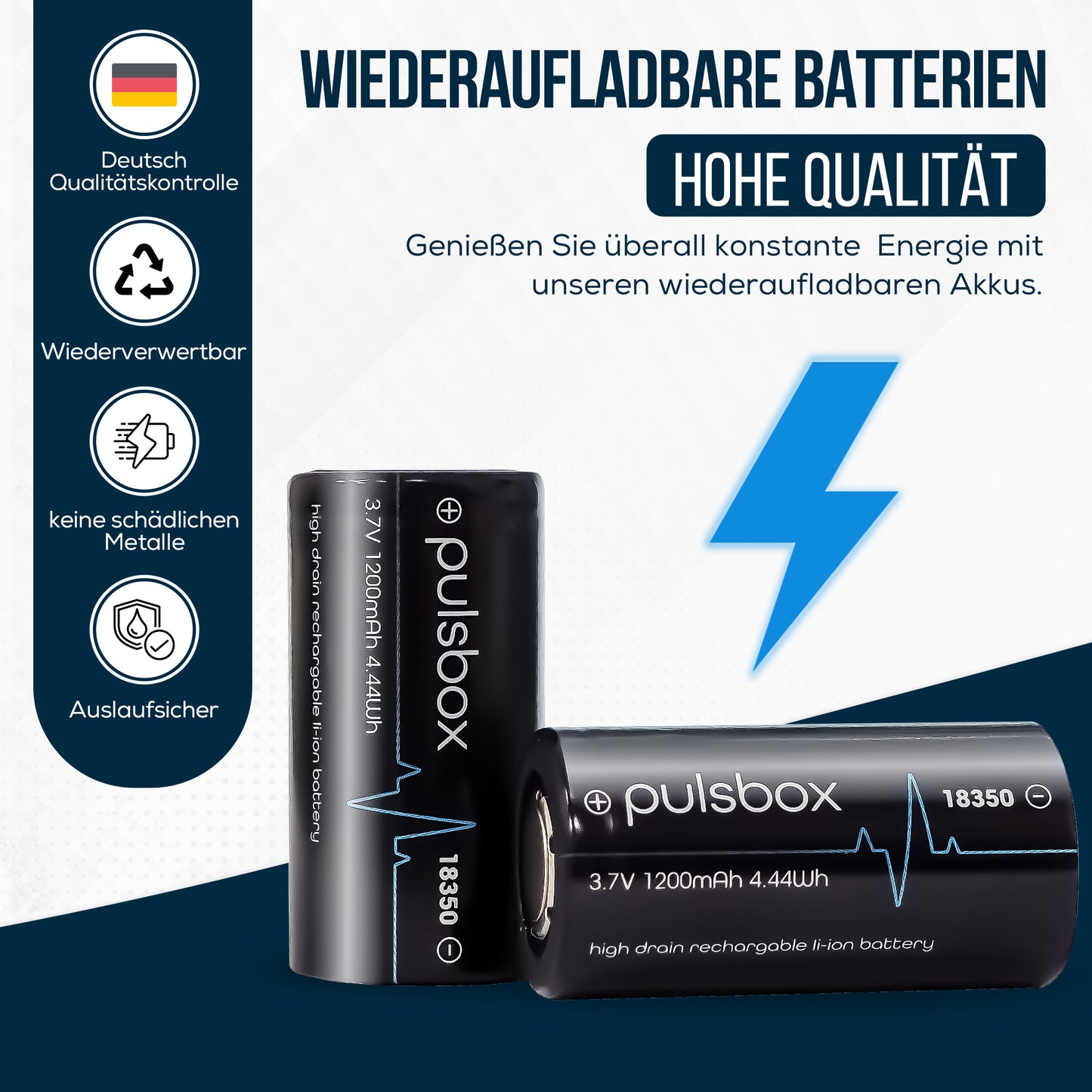 pulsbox IMR 18350 Li-Ion Akku 3,7V | Flat Top | 1200mAh | 10A High Drain