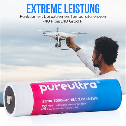 21700 5000 3.7V Li-Ion Akku | ohne Schutzschaltung | 15A High Drain