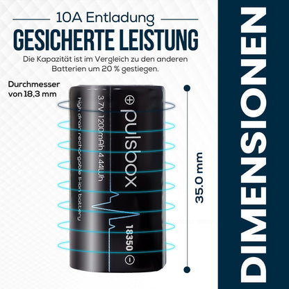 pulsbox IMR 18350 Li-Ion Akku 3,7V | Flat Top | 1200mAh | 10A High Drain