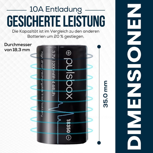 pulsbox IMR 18350 Li-Ion Akku 3,7V | Flat Top | 1200mAh | 10A High Drain
