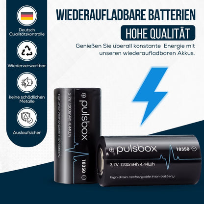 pulsbox IMR 18350 Li-Ion Akku 3,7V | Flat Top | 1200mAh | 10A High Drain