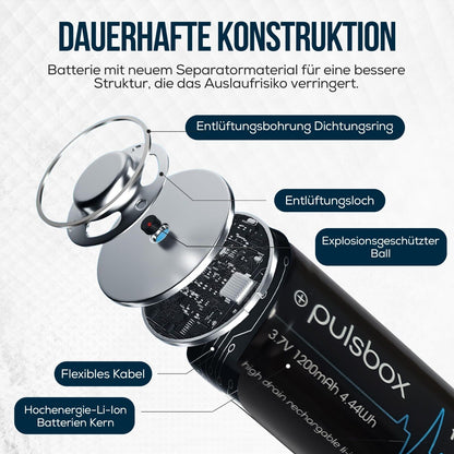 pulsbox IMR 18350 Li-Ion Akku 3,7V | Flat Top | 1200mAh | 10A High Drain