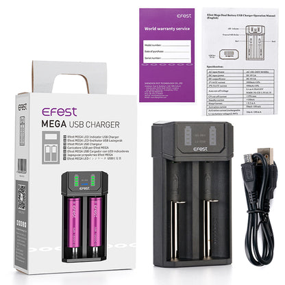 EFEST MEGA Ladegerät – 2-Schacht USB Charger für Li-Ion & NiMH Akkus – kompakt & leistungsfähig