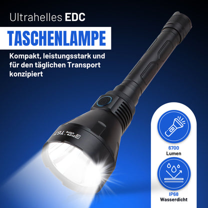 T67 LED Taschenlampe - Ultrahelle 6700 Lumen, 1400m Reichweite, USB-C Schnellladung, IP68 Wasserdicht, Robustes Design, Perfekt für Outdoor-Abenteuer