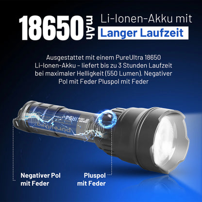 IR94 Infrarot Taschenlampe Set – 3in1 LED (IR940nm + Grün + Weiß) – dimmbar & zoombar – 550m Reichweite – mit 18650 Akku & Ladegerät – für Nachtsichtgerät & Tierbeobachtung