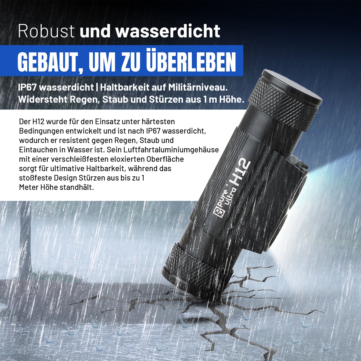 H12 Stirnlampe Wiederaufladbar 1200 Lumen, Neutralweiße LEDs, 150m Reichweite, 18650 4000mAh Akku, USB-C Ladung, IP66 Wasserdicht, Ideal für Outdoor & Profi-Einsatz