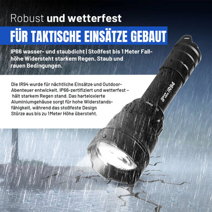 IR94 Infrarot Taschenlampe Set – 3in1 LED (IR940nm + Grün + Weiß) – dimmbar & zoombar – 550m Reichweite – mit 18650 Akku & Ladegerät – für Nachtsichtgerät & Tierbeobachtung