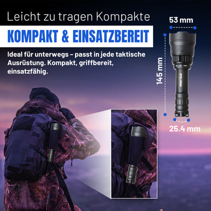 IR94 Infrarot Taschenlampe Set – 3in1 LED (IR940nm + Grün + Weiß) – dimmbar & zoombar – 550m Reichweite – mit 18650 Akku & Ladegerät – für Nachtsichtgerät & Tierbeobachtung