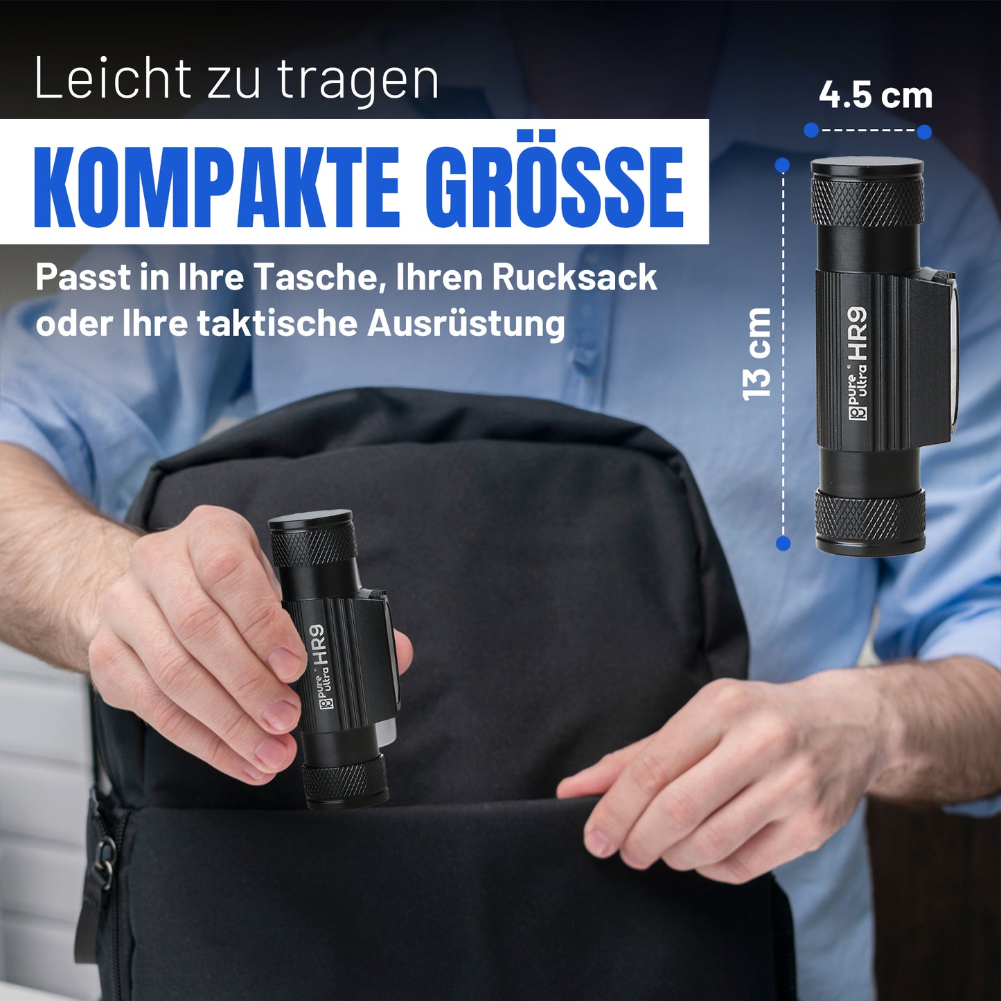 HR9 LED Stirnlampe 900 Lumen | Rotlicht | 18650 4000mAh | USB-C | IP66 Outdoor