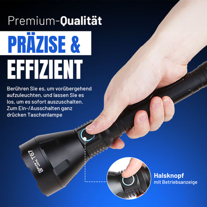 T67 LED Taschenlampe - Ultrahelle 6700 Lumen, 1400m Reichweite, USB-C Schnellladung, IP68 Wasserdicht, Robustes Design, Perfekt für Outdoor-Abenteuer