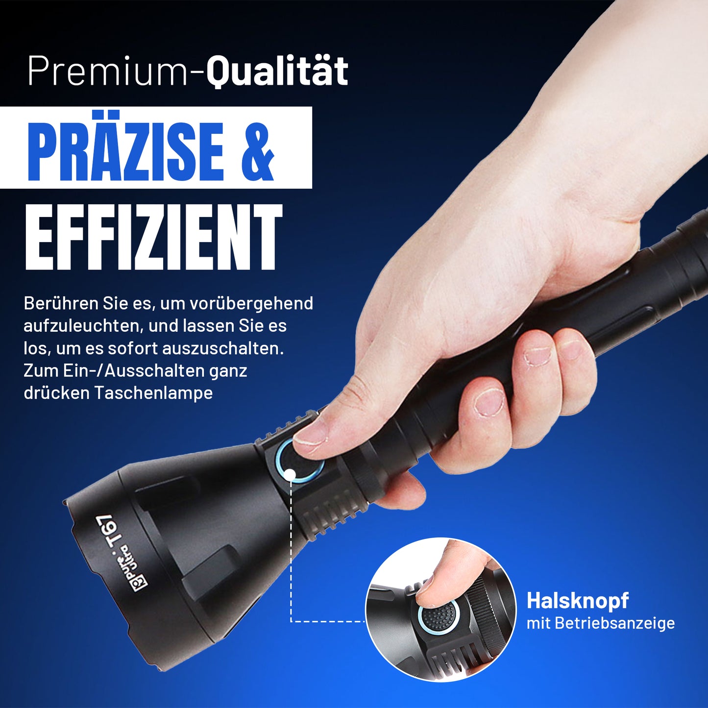 T67 LED Taschenlampe - Ultrahelle 6700 Lumen, 1400m Reichweite, USB-C Schnellladung, IP68 Wasserdicht, Robustes Design, Perfekt für Outdoor-Abenteuer