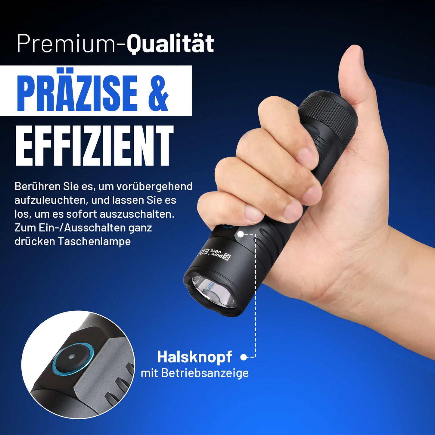 E20 LED Taschenlampe – 2000 Lumen, 300m Reichweite, USB-C Aufladung, IP67 Wasserdicht, 26650 Akku – Kompakte EDC Lampe für Outdoor, Camping & Notfälle