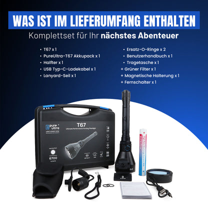 T67 LED Taschenlampe - Ultrahelle 6700 Lumen, 1400m Reichweite, USB-C Schnellladung, IP68 Wasserdicht, Robustes Design, Perfekt für Outdoor-Abenteuer