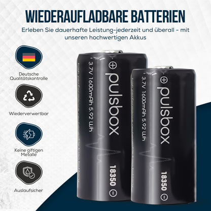 pulsbox 18350 | 18400 Li-Ion Akku 3,7V 1600mAh integrierte PCB-Schutzschaltung