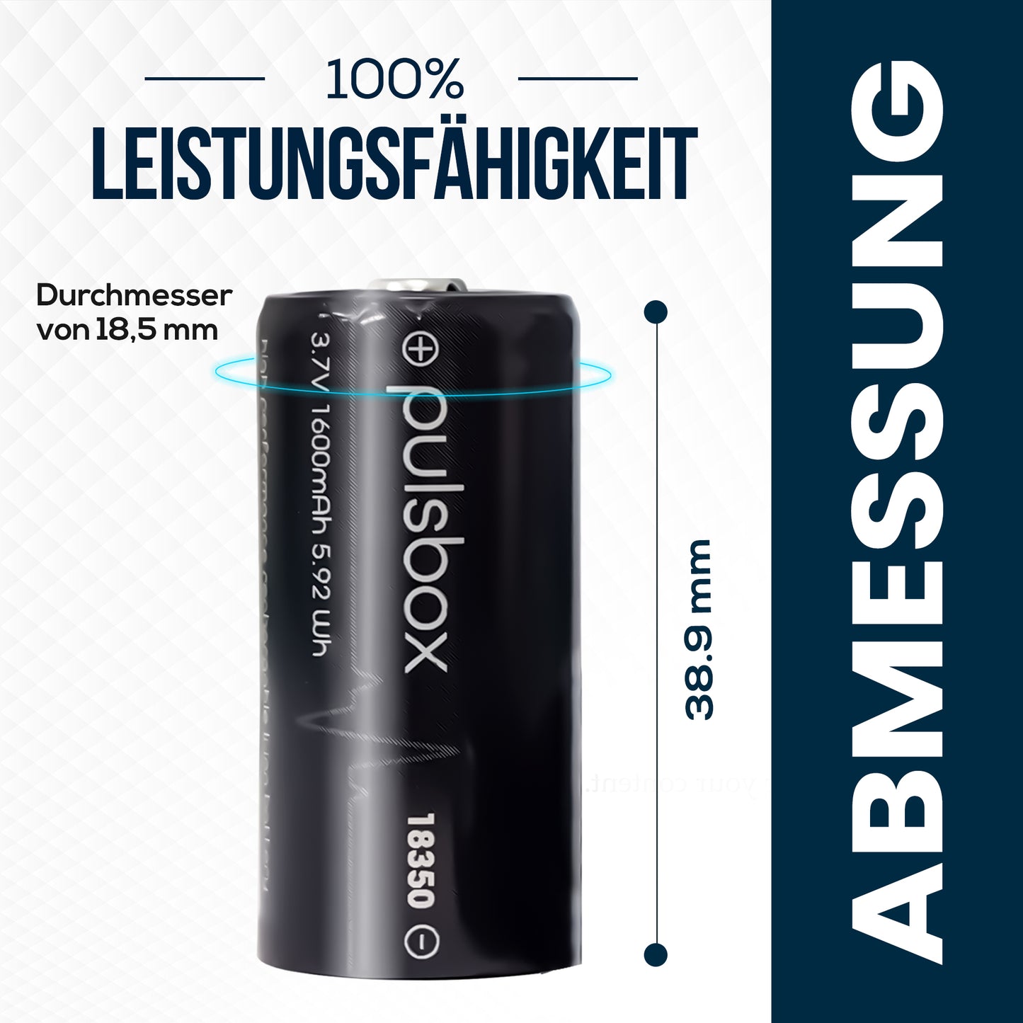 pulsbox 18350 | 18400 Li-Ion Akku 3,7V 1600mAh integrierte PCB-Schutzschaltung