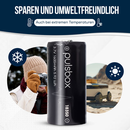 pulsbox 18350 | 18400 Li-Ion Akku 3,7V 1600mAh integrierte PCB-Schutzschaltung