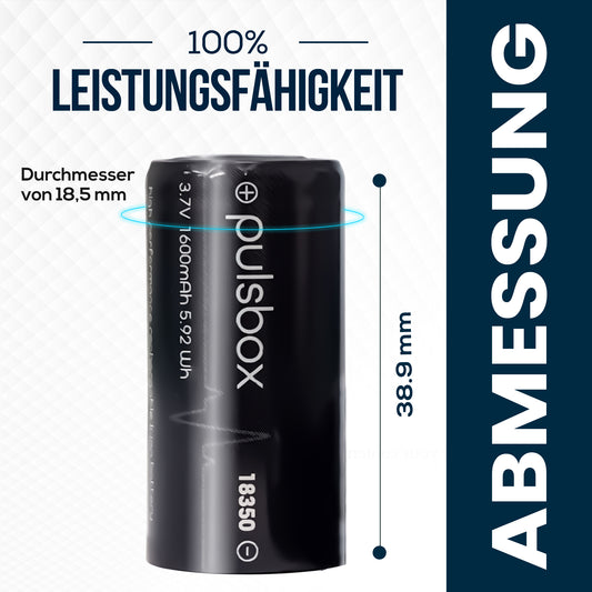 pulsbox 18350 | 18400 Li-Ion Akku 3,7V 1600mAh integrierte PCB-Schutzschaltung