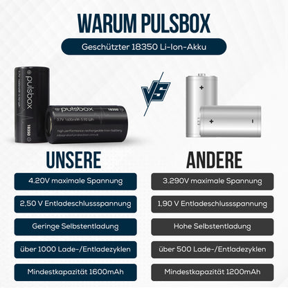 pulsbox 18350 | 18400 Li-Ion Akku 3,7V 1600mAh integrierte PCB-Schutzschaltung