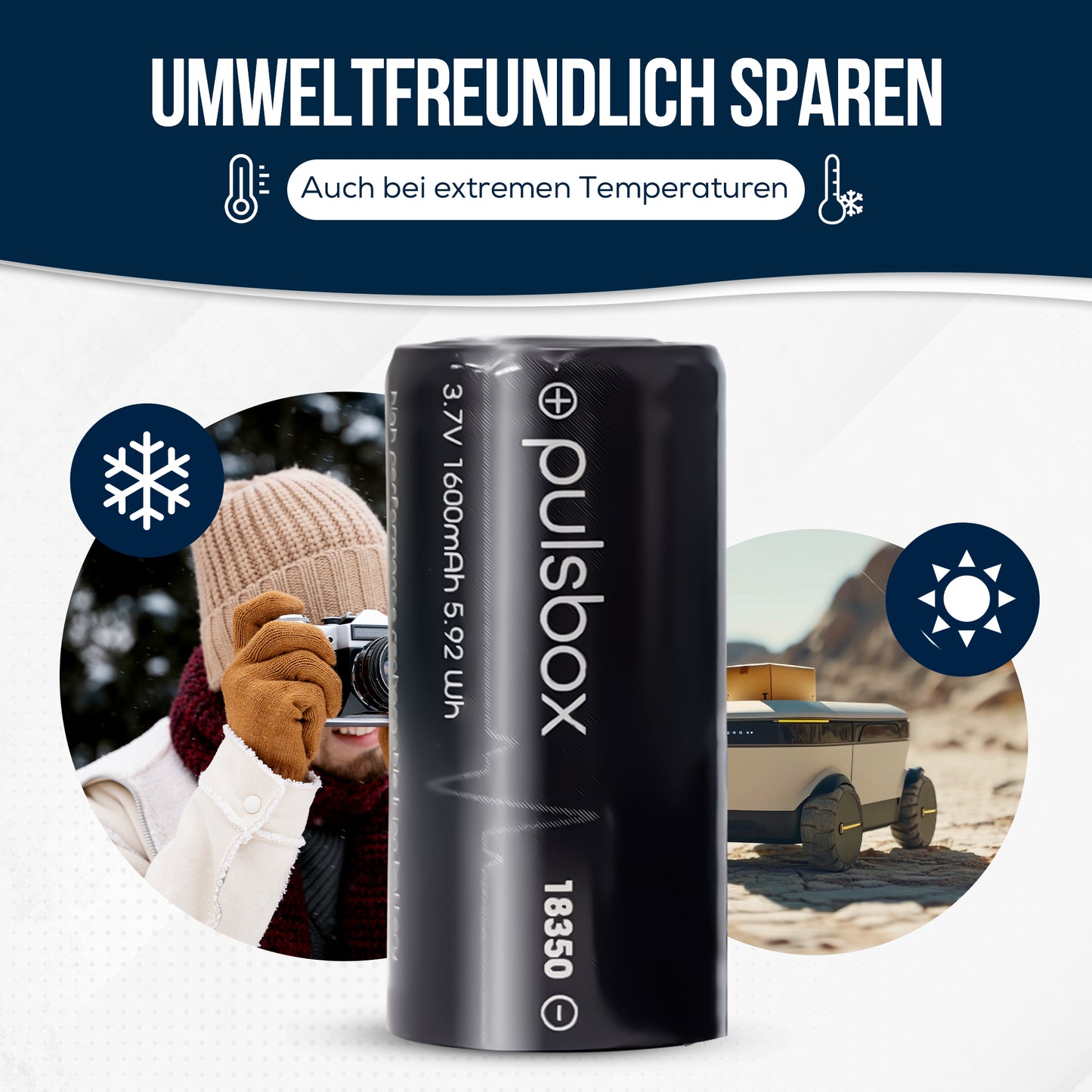 pulsbox 18350 | 18400 Li-Ion Akku 3,7V 1600mAh integrierte PCB-Schutzschaltung