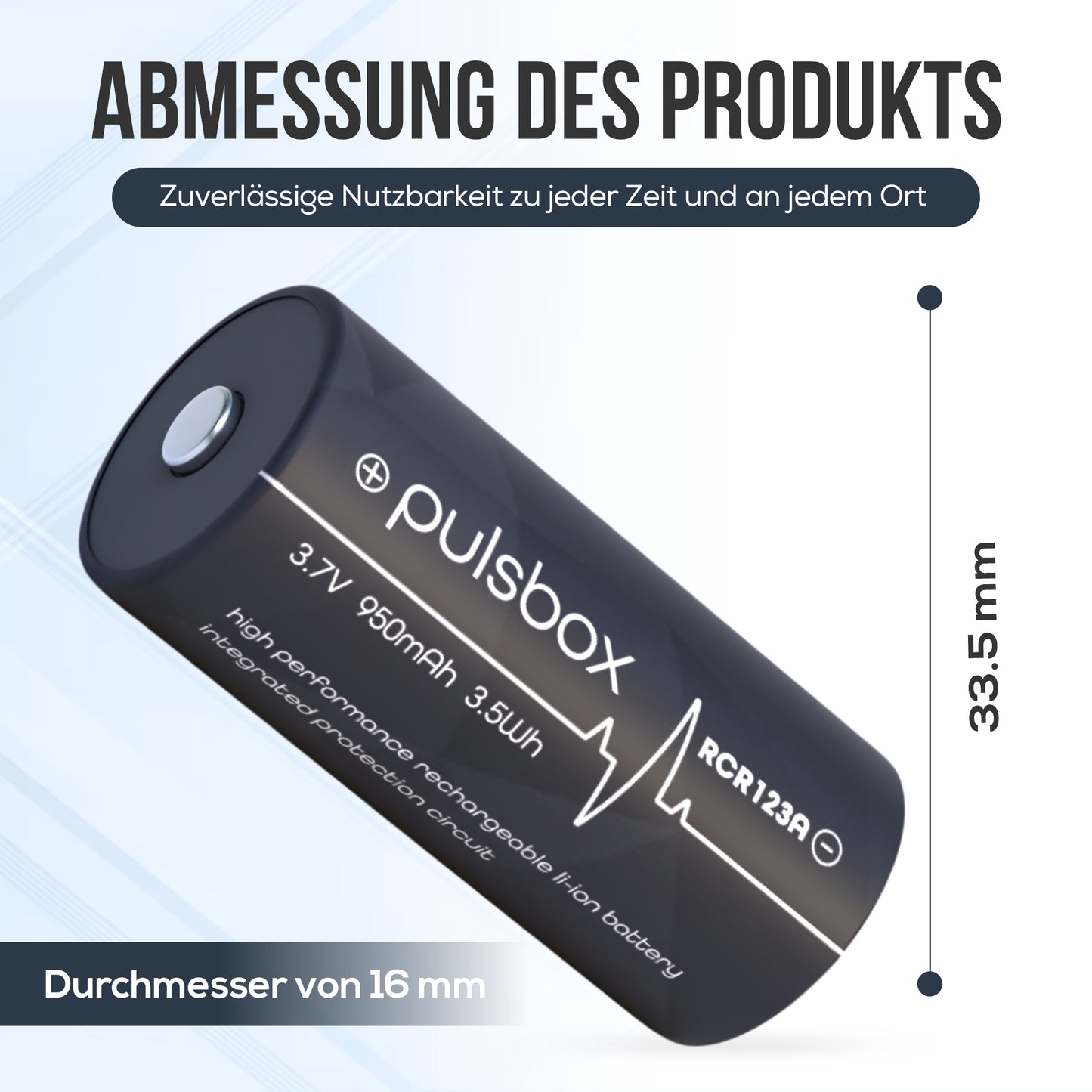 pulsbox 16340 | RCR123A | Li-Ion Akku 3,7V | PCB-Geschützt | 950mAh