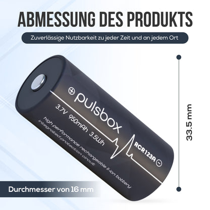 pulsbox 16340 | RCR123A | Li-Ion Akku 3,7V | PCB-Geschützt | 950mAh