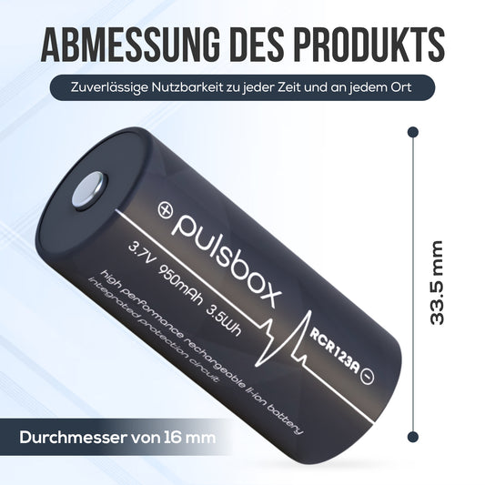 pulsbox 16340 | RCR123A | Li-Ion Akku 3,7V | PCB-Geschützt | 950mAh