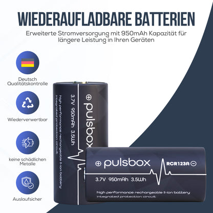 pulsbox 16340 | RCR123A | Li-Ion Akku 3,7V | PCB-Geschützt | 950mAh