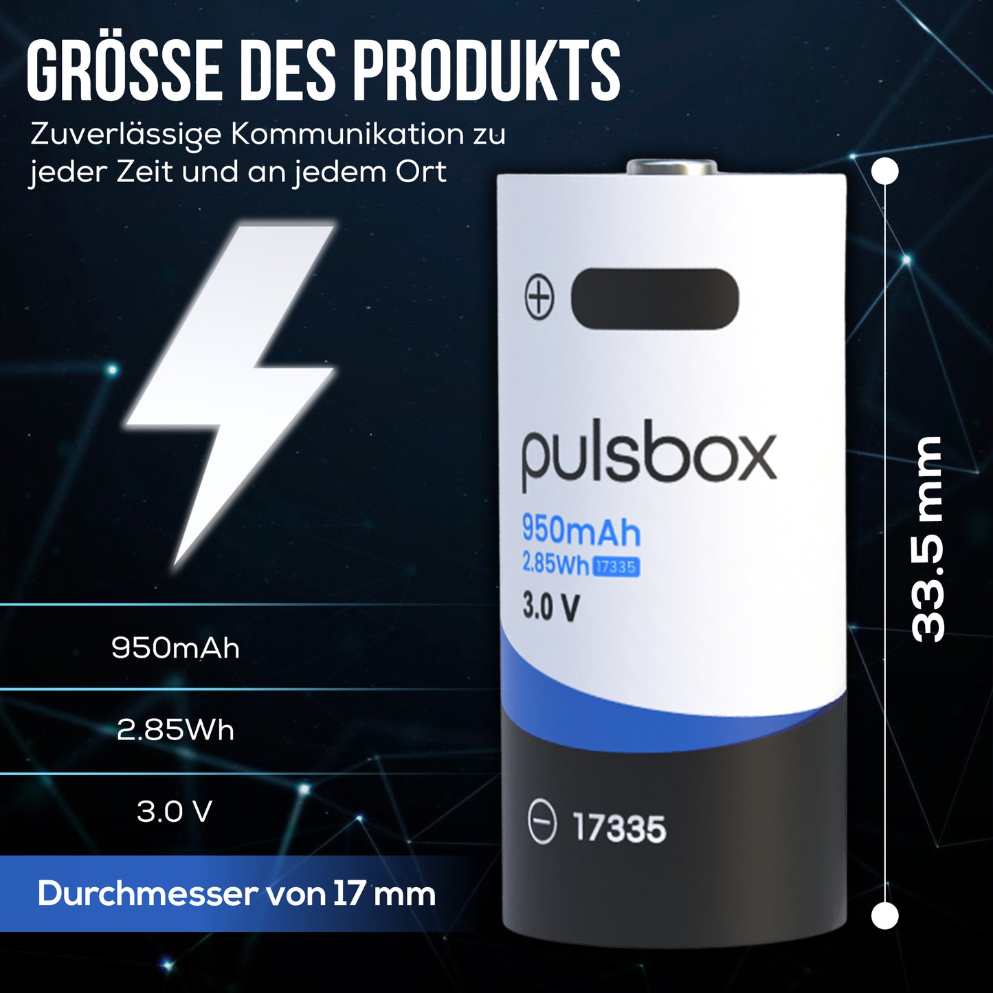 RCR123A CR123A 17335 Li-Ion Akku 3.0V | 3.7V 950mAh | USB-C wiederaufladbar | integrierter Schutz