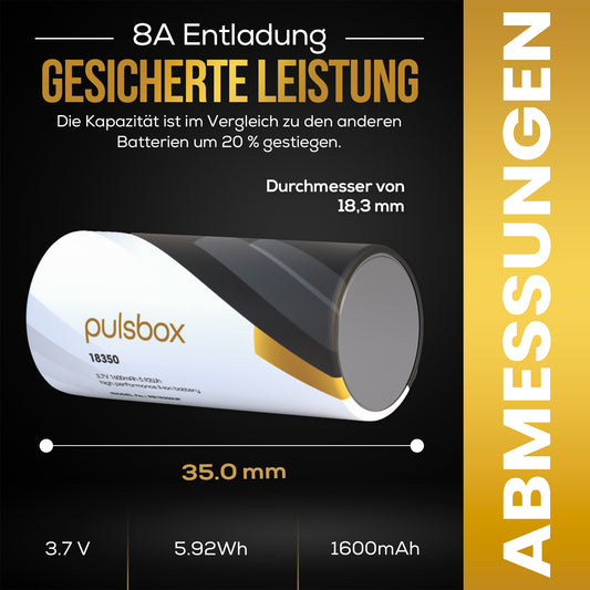 18350 Li-Ion Akku 3,7V | Flat Top/Button Top | 1600mAh | 8A (2 x Akku)