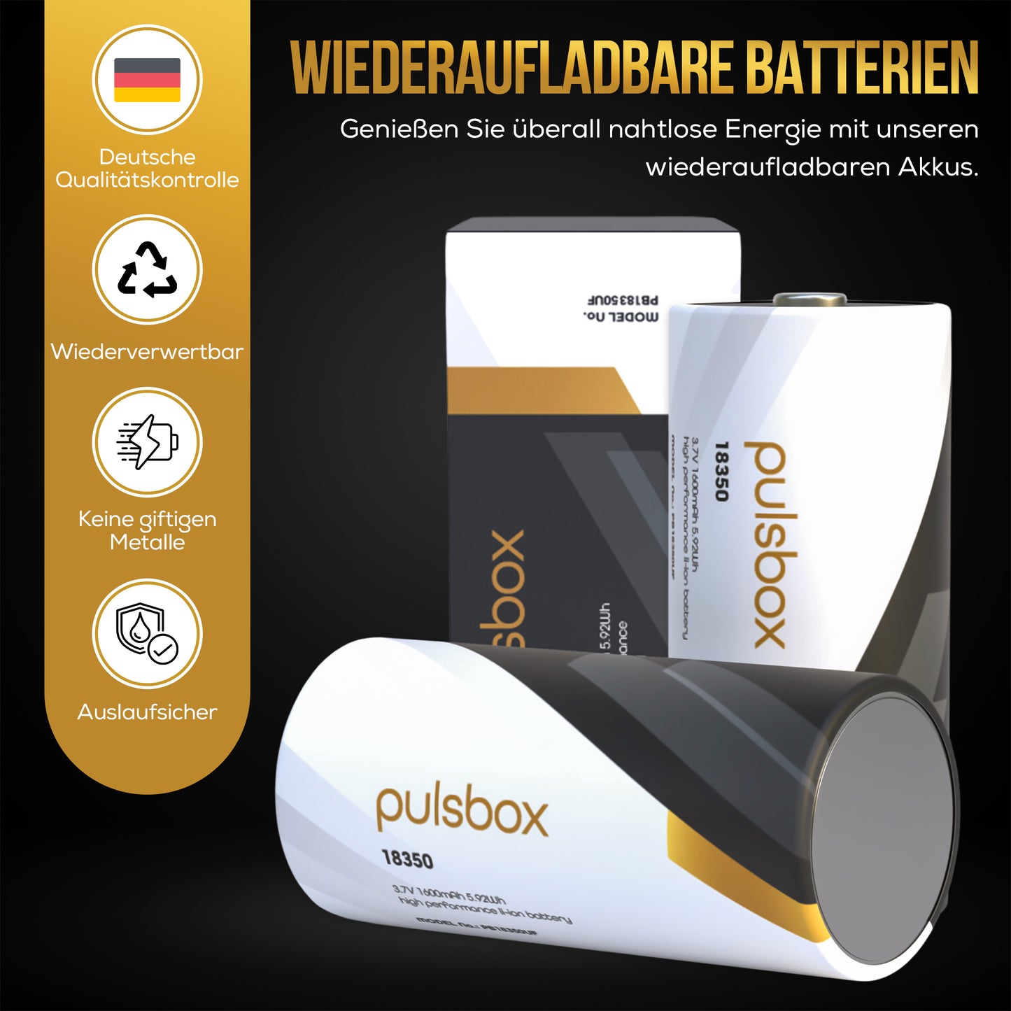 18350 Li-Ion Akku 3,7V | Flat Top/Button Top | 1600mAh | 8A