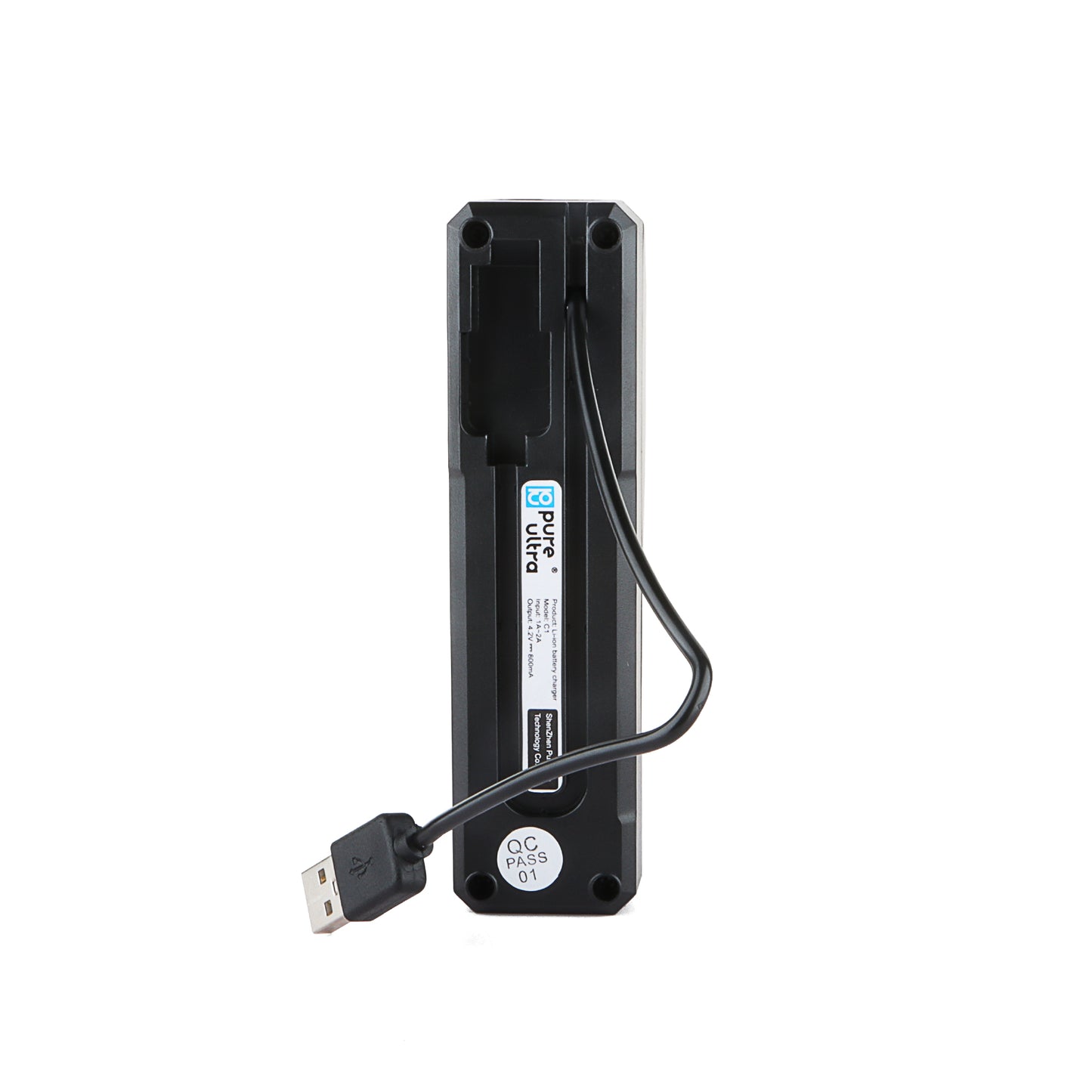 PureUltra C1 Akku-Ladegerät für Li-Ion Akkus – USB-Lader mit integriertem Kabel, 1-Schacht Ladegerät