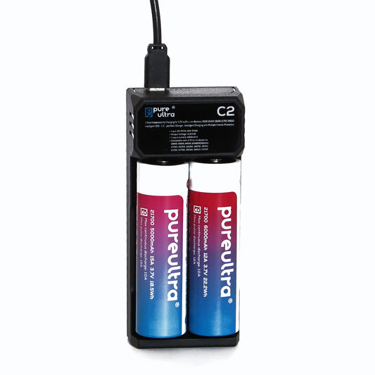 PureUltra C2 USB-C Ladegerät für 2x Li-Ion Akkus | 2-Schacht Schnellladegerät
