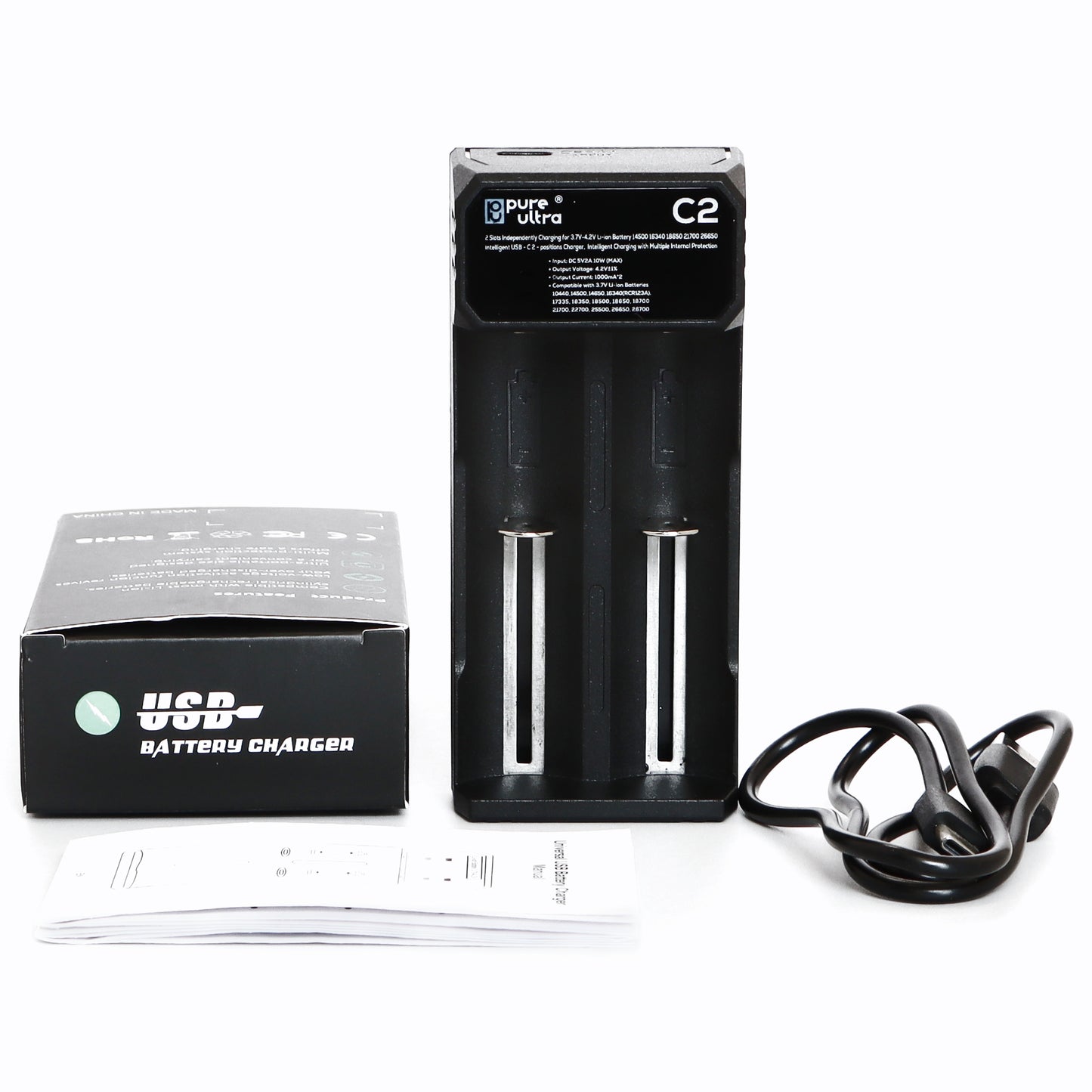 PureUltra C2 USB-C Ladegerät für 2x Li-Ion Akkus | 2-Schacht Schnellladegerät