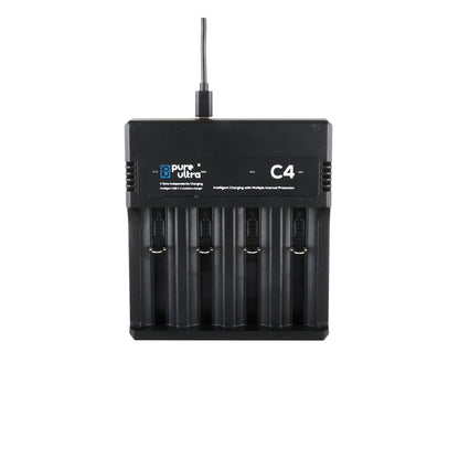 PureUltra C4 Ladegerät für 4x Li-Ion Akkus | 4-Schacht USB Akkuladegerät