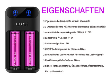 EFEST LUSH Q2 Li-Ion Ladegerät – 2-Schacht Schnellladegerät mit Netzanschluss & Schutzfunktion