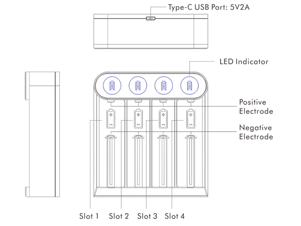 EFEST SLIM K4 Li-Ion Ladegerät – 4-fach Schnelllader mit USB-C, Schutzfunktionen & Auto-Erkennung