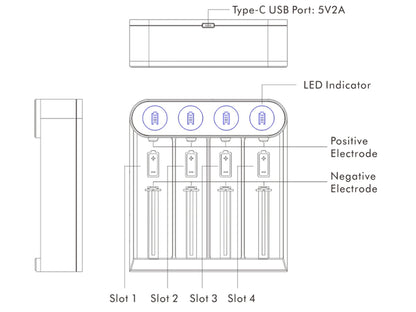 EFEST SLIM K4 Li-Ion Ladegerät – 4-fach Schnelllader mit USB-C, Schutzfunktionen & Auto-Erkennung