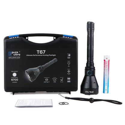 T67 LED Taschenlampe - Ultrahelle 6700 Lumen, 1400m Reichweite, USB-C Schnellladung, IP68 Wasserdicht, Robustes Design, Perfekt für Outdoor-Abenteuer