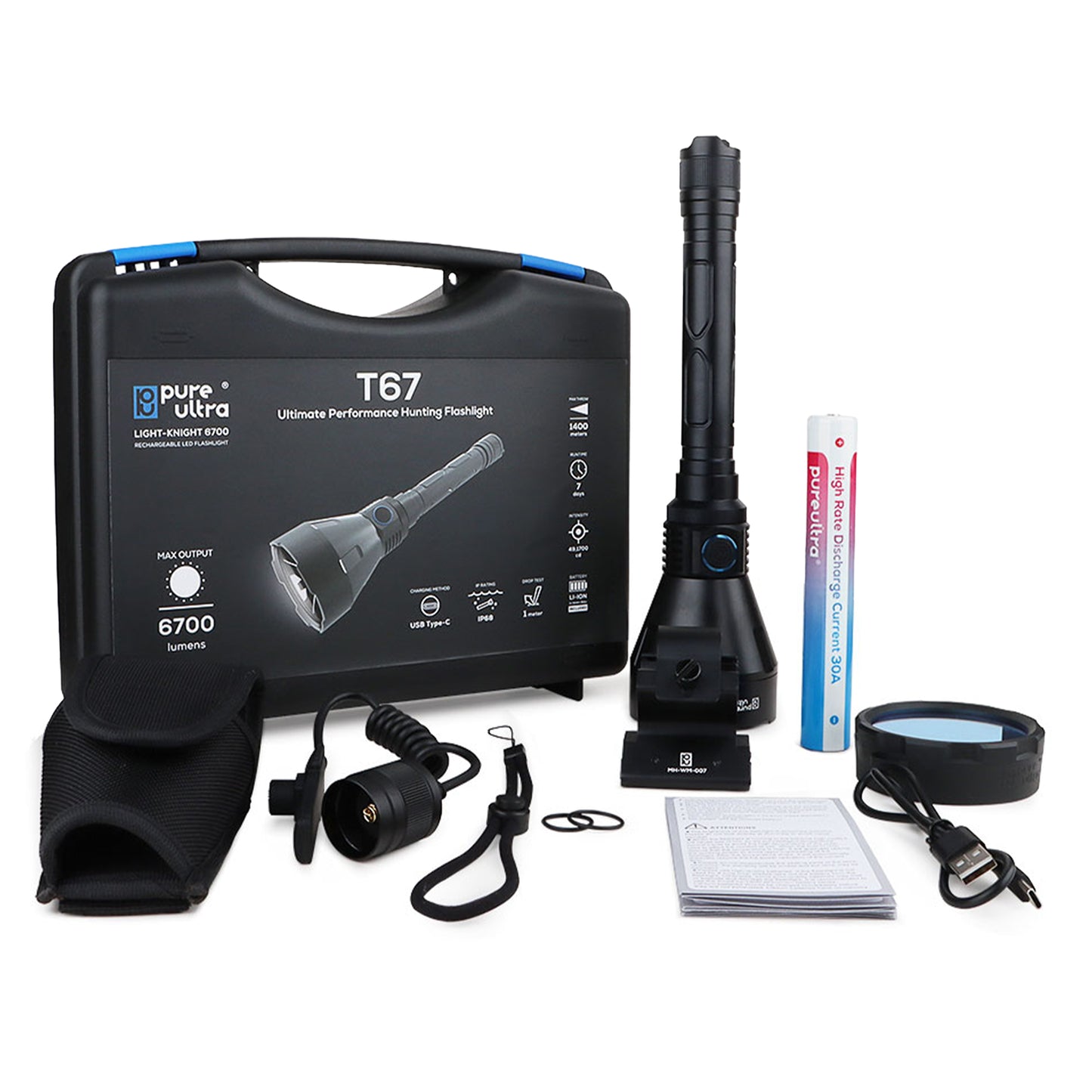 T67 LED Taschenlampe - Ultrahelle 6700 Lumen, 1400m Reichweite, USB-C Schnellladung, IP68 Wasserdicht, Robustes Design, Perfekt für Outdoor-Abenteuer