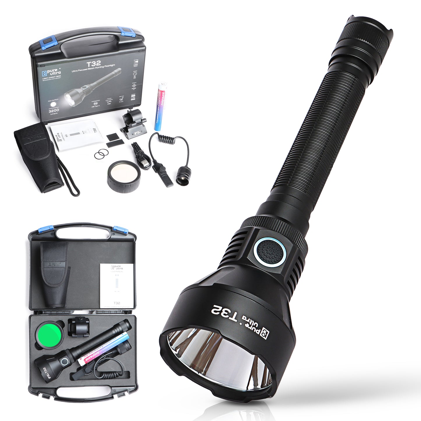 T32 Taschenlampe, 3.200 Lumen, 1.150 Meter Reichweite, Hochleistungs-LED, Wasserdicht & Robust für Outdoor- und Professionellen Einsatz