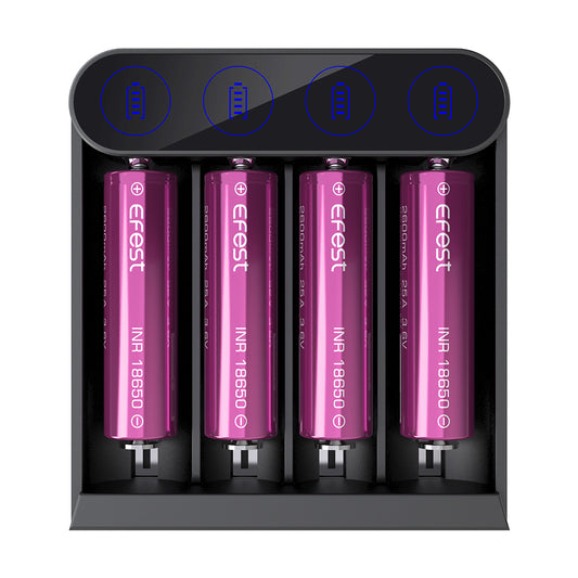 EFEST SLIM K4 Li-Ion Ladegerät – 4-fach Schnelllader mit USB-C, Schutzfunktionen & Auto-Erkennung